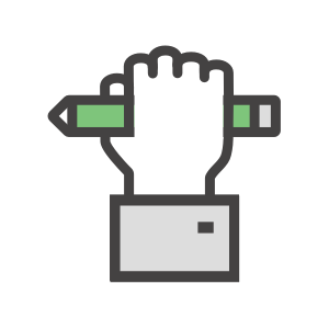 Hand holding a pencil icon